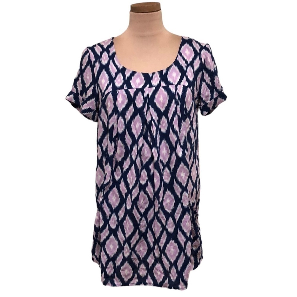 Anthropologie Holding Horses Blouse Size Small Navy Blue Pastel Purple Aztec
